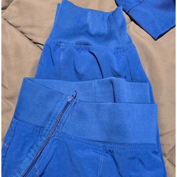 Set of 3 Royal Blue Cargo Scrub Pants With Zipper Pockets Ribbed Waistband Women - Picture 8 of 11